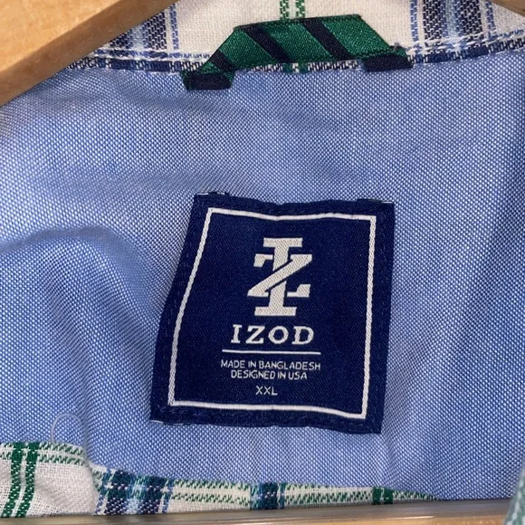 Izod Blue and Green Casual Button Down Shirt Size XXL - Picture 8 of 9